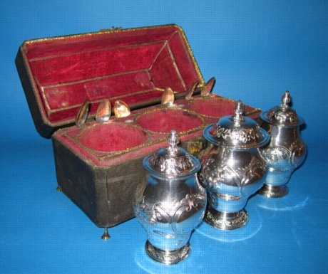 A Very Rare George III fitted Tea Caddy, with two Tea Caddies and a Sugar Vase, circa 1765. - Click to enlarge and for full details.