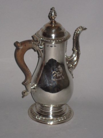 George III Old Sheffield Plate Silver Coffee Pot, by Tudor & Leader, circa 1765. - Click to enlarge and for full details.