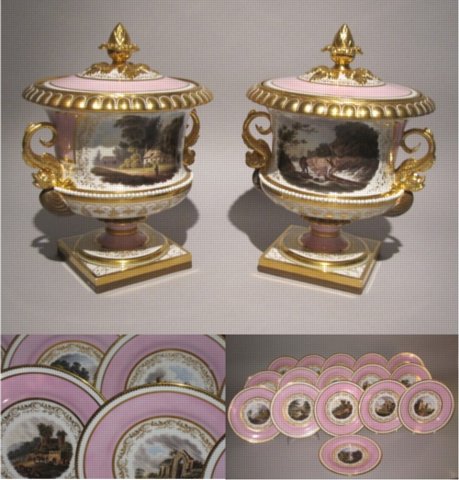 A PAIR OF IMPORTANT WORCESTER (BARR, FLIGHT & BARR) FRUIT COOLERS & SIXTEEN DESSERT PLATES. CIRCA 1813. - Click to enlarge and for full details.