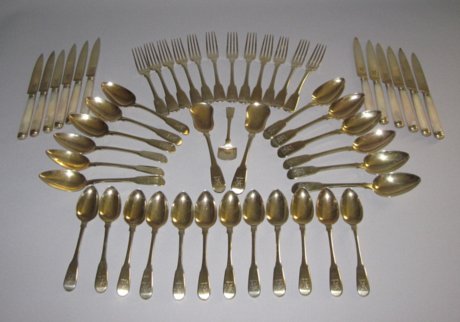 George III Silvergilt Flatware Dessert Service for Twelve. Eley & Fearn, London 1801. - Click to enlarge and for full details.