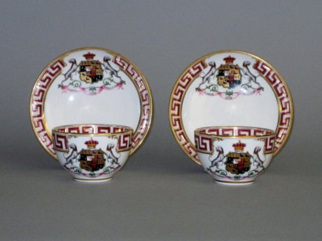COALPORT ARMORIAL CUPS & SAUCERS, CIRCA 1825. - Click to enlarge and for full details.