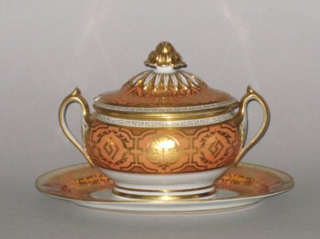 FLIGHT BARR FLIGHTWORCESTER SAUCE TUREEN COVER & STAND, CIRCA 1815 - Click to enlarge and for full details.