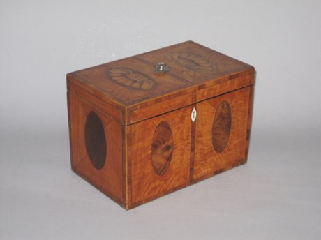 SATINWOOD & VENEERED TEA CADDY. CIRCA 1790 - Click to enlarge and for full details.