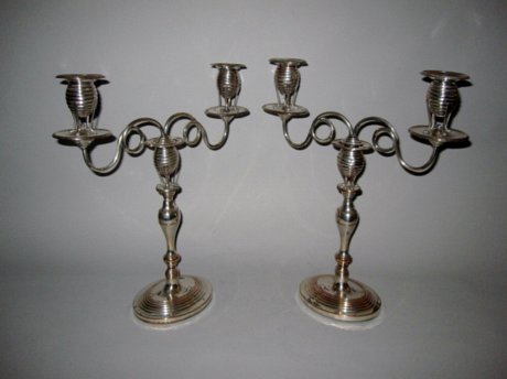 OLD SHEFFIELD PLATE SILVER CANDELABRA. CIRCA 1795 - Click to enlarge and for full details.