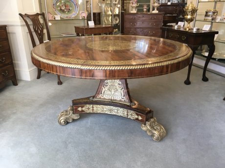 IMPORTANT REGENCY PERIOD & BRASS INLAID CENTRE TABLE ENGLISH CIRCA 1815. DESIGNED BY THOMAS HOPE.  - Click to enlarge and for full details.