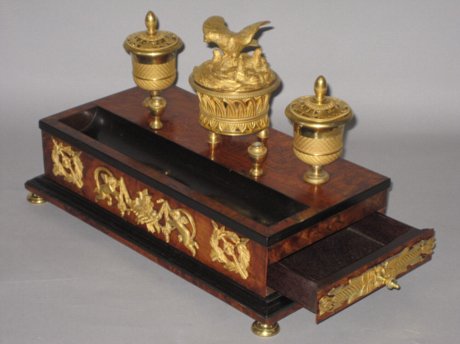 AN EMPIRE PERIOD ROSEWOOD & ORMOLU MOUNTED INK STAND. FRENCH, CIRCA 1825. - Click to enlarge and for full details.