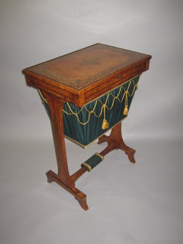 ​A REGENCY PERIOD AMBOYNA & BRASS INLAID SEWING TABLE. CIRCA 1810. - Click to enlarge and for full details.