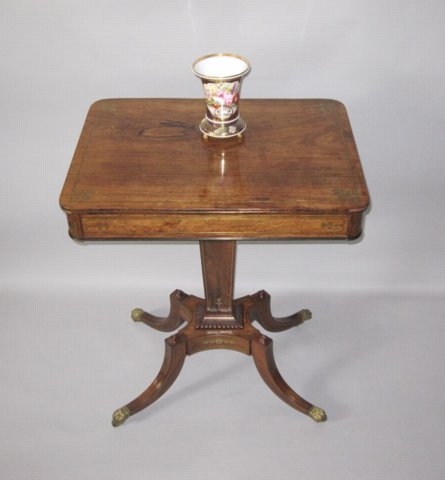 ​A FINE REGENCY PERIOD ROSEWOOD & BRASS INLAID SINGLE DRAWER WINE TABLE CIRCA 1815. - Click to enlarge and for full details.