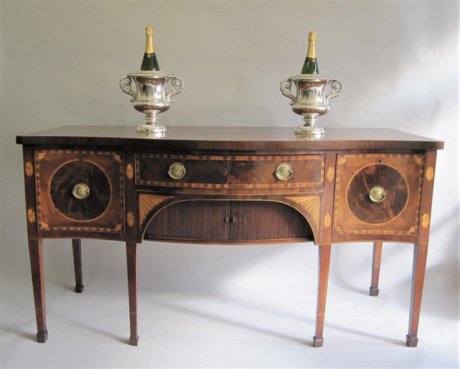 ​A FINE LATE 18TH CENTURY SHERATON MAHOGANY SIDEBOARD, GEORGE III, CIRCA 1790. - Click to enlarge and for full details.