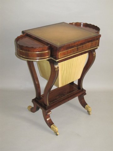 ​A REGENCY PERIOD  ROSEWOOD & BRASS INLAID READING/ WRITING/ GAMES WORK TABLE. CIRCA 1815. - Click to enlarge and for full details.