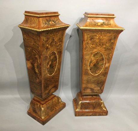 A FINE AND RARE PAIR OF MID 19TH CENTURY WALNUT & MARQUETRY PLINTH CUPBOARDS. ENGLISH CIRCA 1850 - Click to enlarge and for full details.