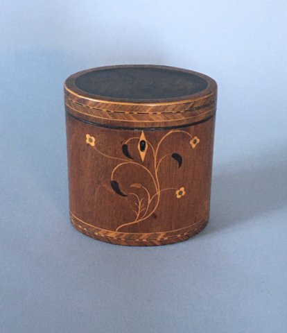 ​A GOOD LATE 18TH /EARLY 19TH CENTURY SATINWOOD OVAL TEA CADDY OF A SMALL SIZE, CIRCA 1800. - Click to enlarge and for full details.