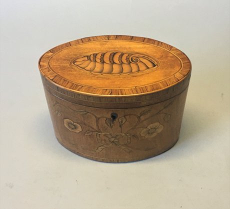 A FINE QUALITY LATE 18TH CENTURY SATINWOOD OVAL TEA CADDY, CIRCA 1775. - Click to enlarge and for full details.