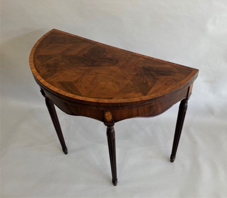 ​AN EXCEPTIONAL MAHOGANY PARQUETRY CARD TABLE, CIRCA 1785. - Click to enlarge and for full details.