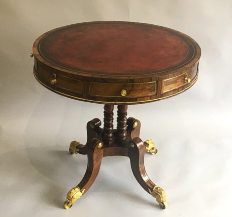 A FINE REGENCY PERIOD ROSEWOOD DRUM TABLE OF RARE SMALL PROPORTIONS. GEORGE IV CIRCA 1820. - Click to enlarge and for full details.