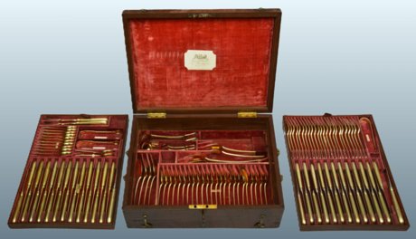 ​A VERY FINE GEORGE III SILVER-GILT DESSERT SERVICE, RICHARD CROSLEY, CROSLEY & SMITH AND MOSES BRENT. LONDON. MAJORITY 1782 AND 1807 - Click to enlarge and for full details.