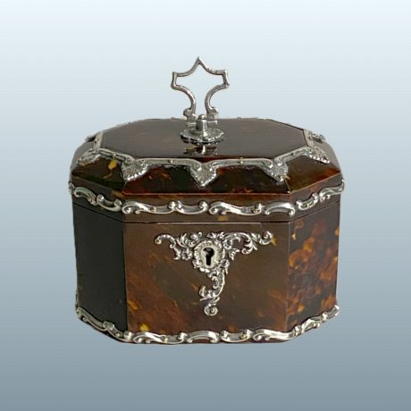 A Small Tortoiseshell & Silver Mounted Tea Caddy, Birmingham 1898. - Click to enlarge and for full details.