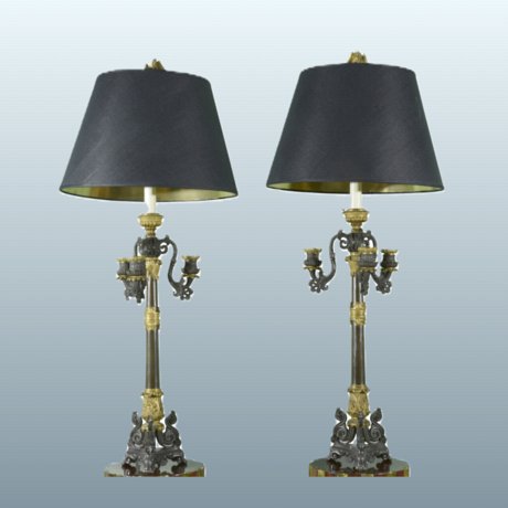 A PAIR OF  FRENCH 19TH CENTURY ORMOLU & BRONZE CANDELABRA. - Click to enlarge and for full details.
