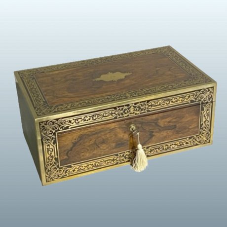 A Regency Period Rosewood & Brass inlaid Writing box, Circa 1825 - Click to enlarge and for full details.
