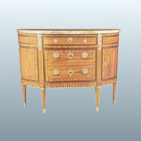 A GILT-BRONZE MOUNTED TULIPWOOD, AMARANTH & PARQUETRY COMMODE  A DEUX PORTES STAMPED  J. STOCKEL JME LOUIS XVI, LATE 18TH CENTURY. - Click to enlarge and for full details.