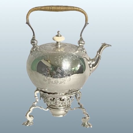 ​A George II Silver Tea Kettle & Stand Made in London 1734-35 By Edward Vincent. - Click to enlarge and for full details.