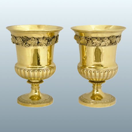 Large pair of silvergilt goblets, London 1816/19 by William Elliot - Click to enlarge and for full details.