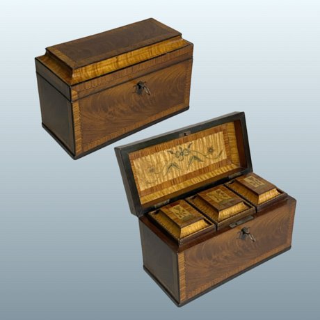 Mahogany & Satinwood inlaid triple Tea Caddy, circa 1790 - Click to enlarge and for full details.