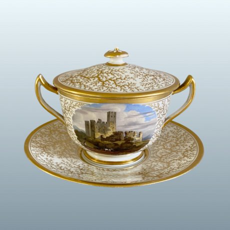 ​A FINE FLIGHT BARR & BARR WORCESTER PORCELAIN TWO HANDLED CUP, COVER AND STAND. CIRCA 1820. - Click to enlarge and for full details.