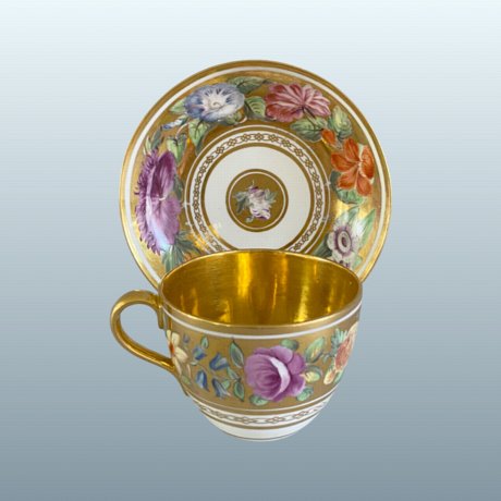 AN EARLY 19TH CENTURY COALPORT PORCELAIN CUP AND SAUCER, CIRCA 1815  - Click to enlarge and for full details.