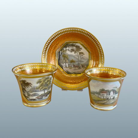 Chamberlain’s Worcester Porcelain Teacup, Coffee Cup and Saucer, Circa 1815. Provenance: Charborough Park, Dorset. - Click to enlarge and for full details.