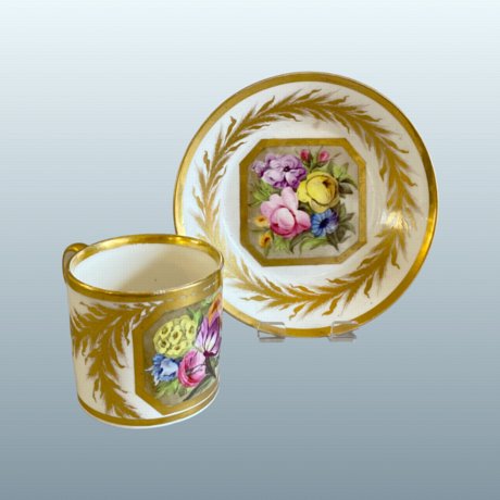 ​A Derby Porcelain Coffee Can and Saucer, Pattern 645 - Click to enlarge and for full details.