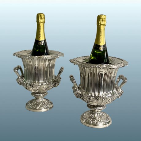 ​A Fine Pair of Old Sheffield Plate Wine Coolers Circa 1820  Maker: J. Watson & Son, Sheffield - Click to enlarge and for full details.