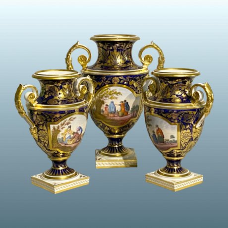 ​A Fine Garniture of Derby Porcelain Vases George IV, Circa 1825 - Click to enlarge and for full details.