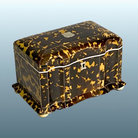 ​A TORTOISESHELL AND IVORY SILVER-MOUNTED TEA CADDY, Circa 1820 - Click to enlarge and for full details.