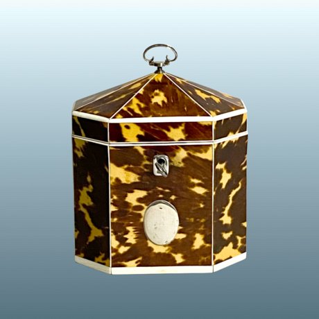 A Small Tortoiseshell & Ivory Silver mounted Tea Caddy, Circa 1800 - Click to enlarge and for full details.