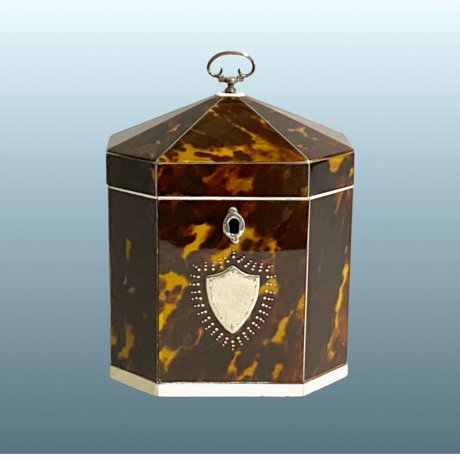 ​A Tortoiseshell & Ivory Silver mounted Tea Caddy, Circa 1800 - Click to enlarge and for full details.