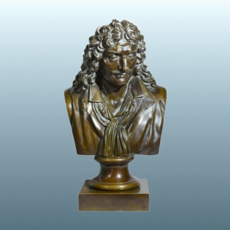 A 19th CENTURY BRONZE BUST OF  Molière - Click to enlarge and for full details.