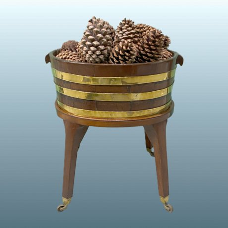 A Small George III Mahogany & Brass Bound Jardinière/Wine Cooler & Stand.  Circa 1800 - Click to enlarge and for full details.