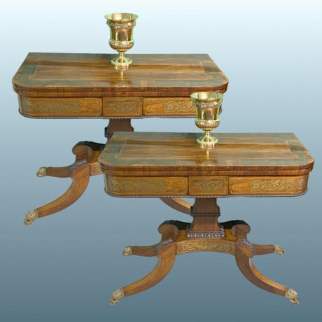 A Fine Pair of Regency Rosewood and Brass-Inlaid Card Tables  - Click to enlarge and for full details.