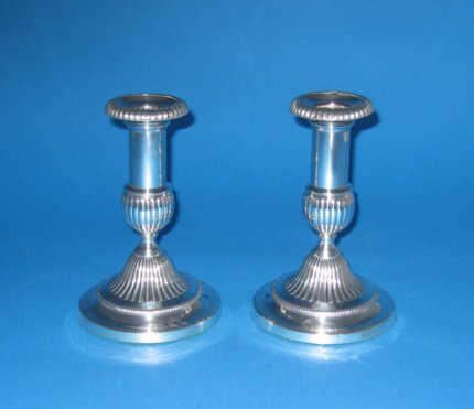 Small Pair of Old Sheffield Telescopic Candlesticks - Click to enlarge and for full details.