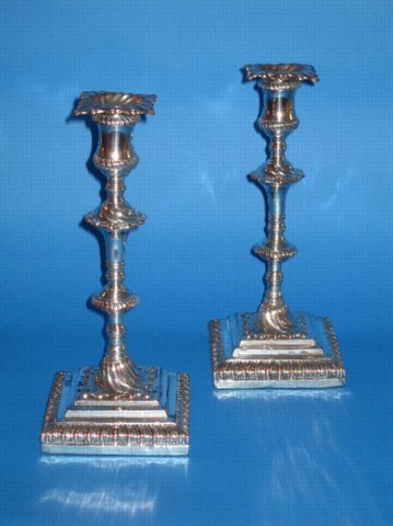 Pair of 18th Century Old Sheffield plate candlesticks. - Click to enlarge and for full details.