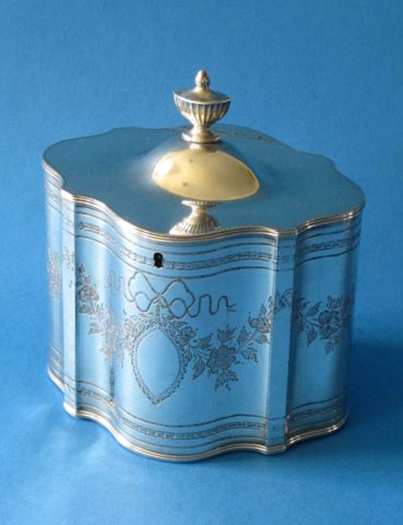 Georgian tea caddy, Old Sheffield Silver, circa 1790 - Click to enlarge and for full details.