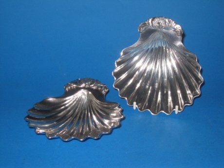Pair Georgian Old Sheffield Plate silver butter shells - Click to enlarge and for full details.