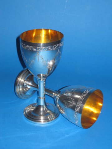 Pair Old Sheffield Plate silver goblets, circa 1790 - Click to enlarge and for full details.
