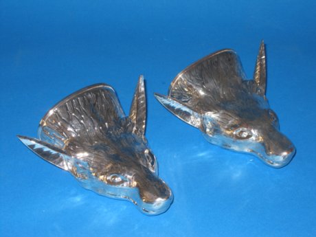 Very rare pair of old Sheffield silver stirrup cups, by Tudor & Leader - Click to enlarge and for full details.