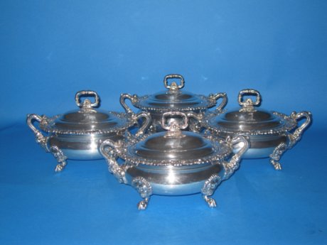 A set of four Old Sheffield Silver sauce tureens, circa 1825 - Click to enlarge and for full details.