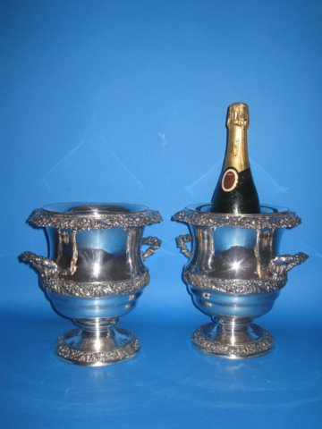 Pair of Regency Old Sheffield Plate silver wine Coolers, circa 1825 - Click to enlarge and for full details.