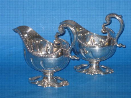 Pair Old Sheffield Plate silver sauce boats, circa 1780 - Click to enlarge and for full details.