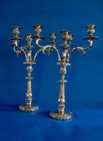 Pair of Old Sheffield Plate silver Candelabrum, circa 1820 - Click to enlarge and for full details.