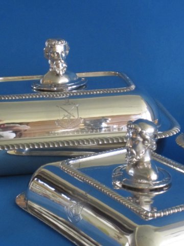 Pair of Old Sheffield Plate silver Entree dishes & covers, circa 1815 - Click to enlarge and for full details.